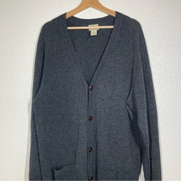 Vintage LL Bean Cardigan Sweater Men’s XL Tall 100% Lambs Wool Pockets Dark Gray - Picture 3 of 14